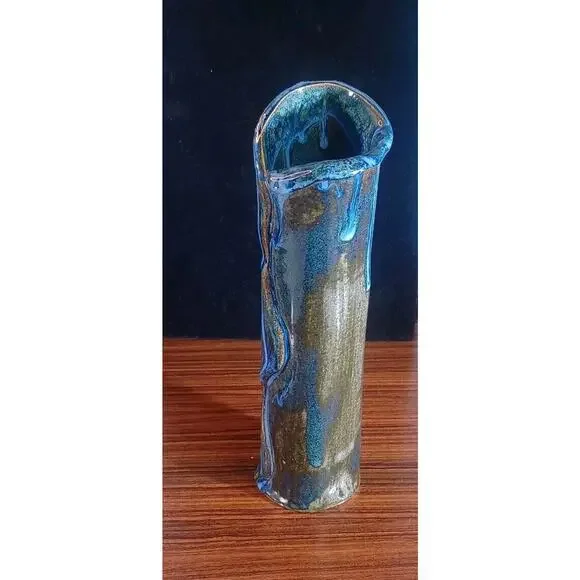 Inspired Art Dripping Blue Expression Vase Waterfall Effect 9 Inch Tall - Picture 2 of 15